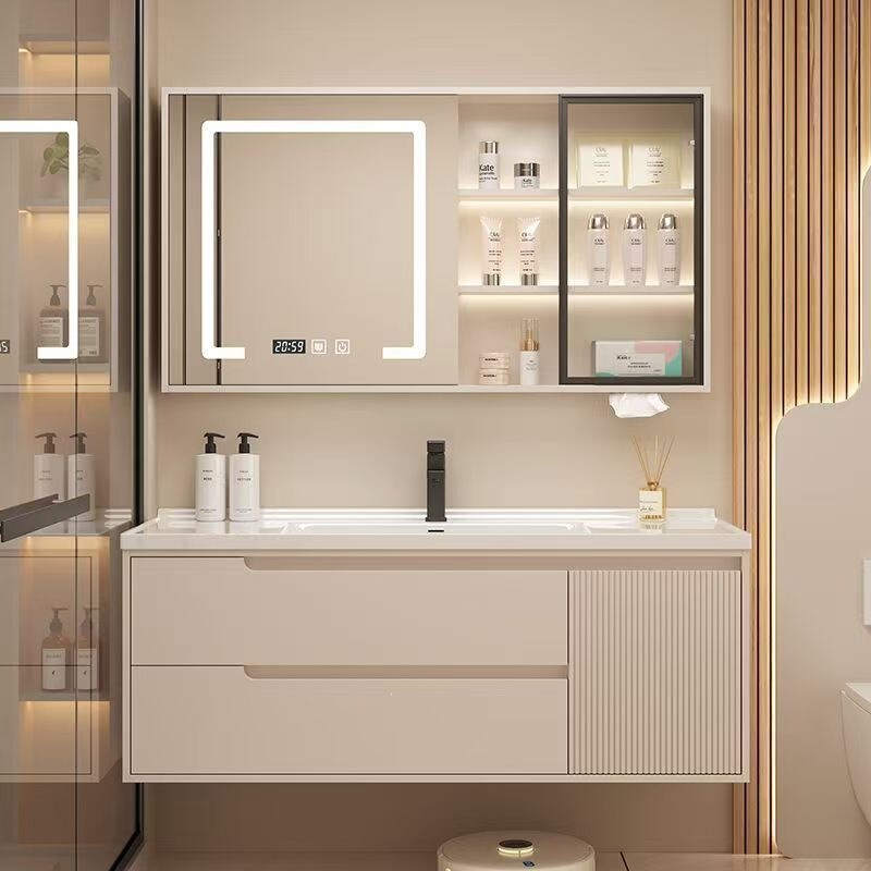Cream-Colored Bathroom Cabinet, Simple Modern Combination Ceramic Integrated Basin Sink, Washbasin, Washstand Cream-Colored Bathroom Cabinet, Simple Modern Combination Ceramic Integrated Basin Sink, Washbasin, Washstand