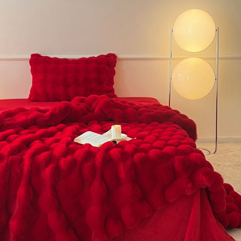 새로운 높은 무게 토끼 봉제 우유 벨벳 웨딩 더블 담요 큰 붉은 겨울 따뜻한 다기능 양모 담요