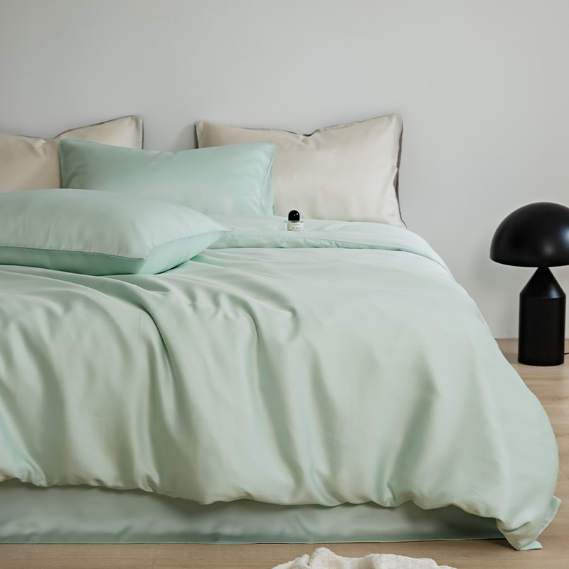 2025 verano fresco juego de cuatro piezas de Tiansi de lujo ligero de alta calidad ropa de cama de seda de hielo cubierta de edredón sedosa ropa de cama desnuda