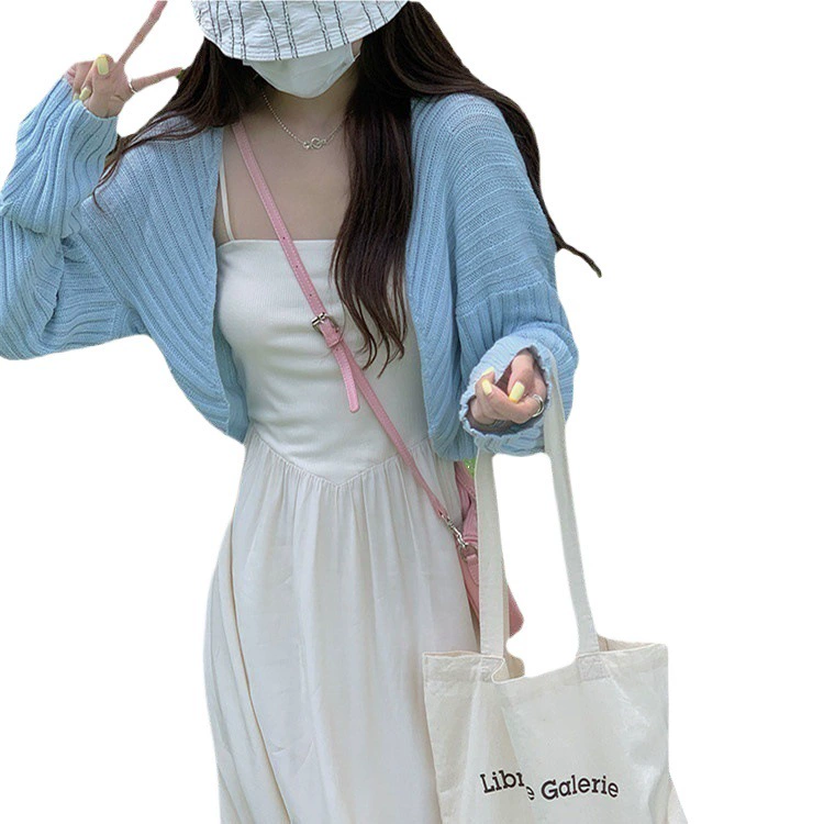 Knitted cardigan, spring jacket, thin cloak, short long-sleeve, lifting effect
