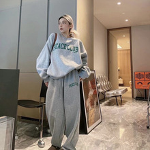 设计感韩版时尚休闲运动套装女加绒加厚秋冬季2023高街潮牌两件套