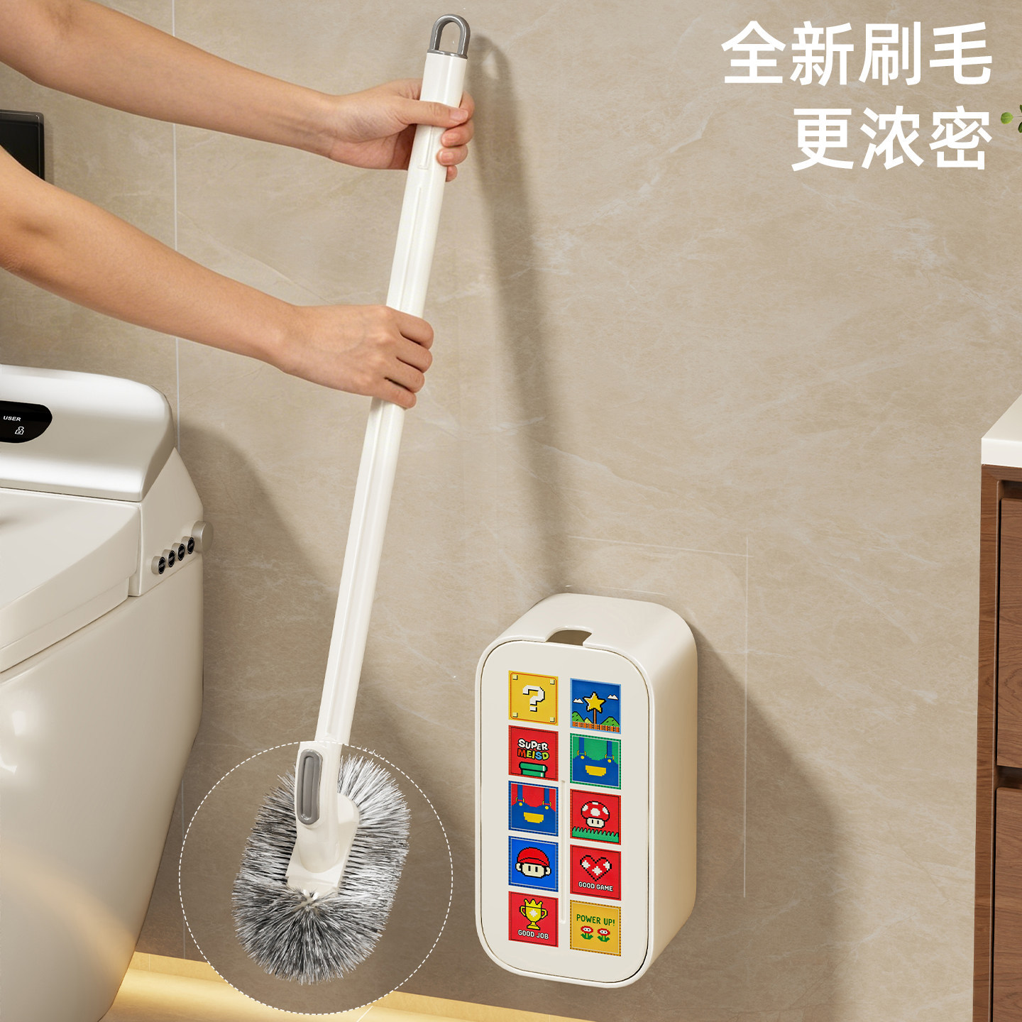 Cepillo para Inodoro de Pared de Goma Suave con Caja de Almacenamiento y Mango Largo para Baño
