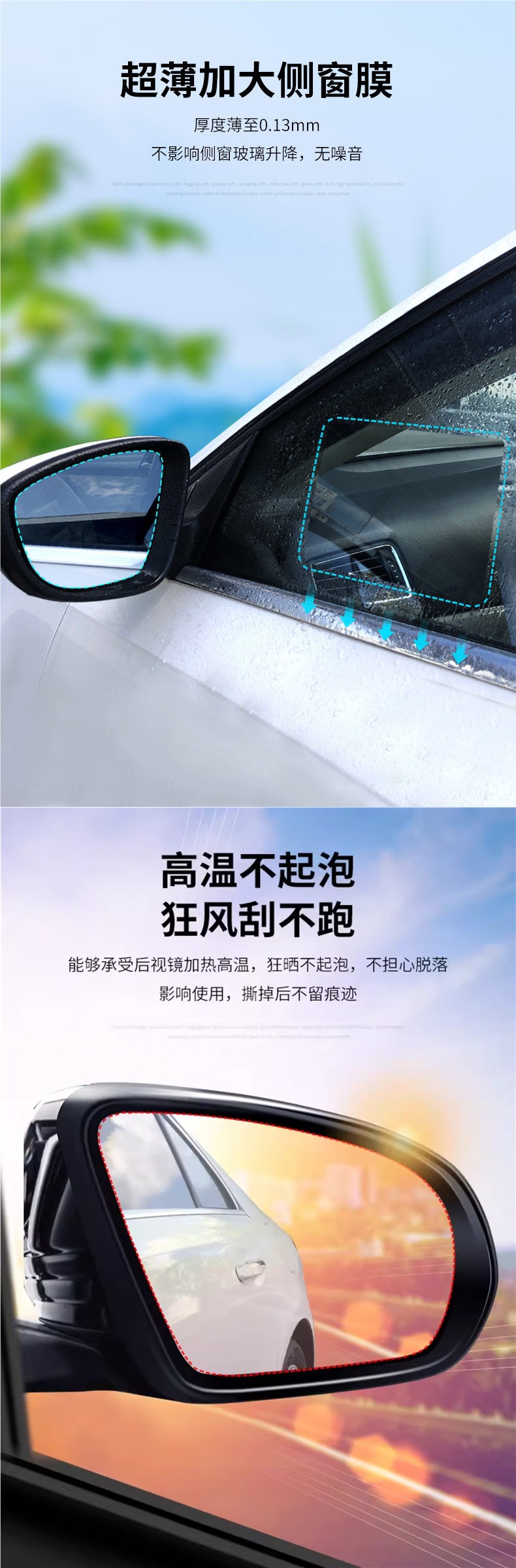 Rearview Mirror Rain-Proof Film, Anti-Fog Film for Car Mirrors, Waterproof and Anti-Rain Glass for Rainy Days