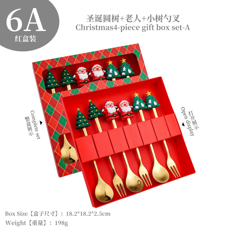クロスボーダークリスマスステンレス鋼フォークスプーンギフトヘラジカ雪だるまクリエイティブかわいい漫画パターンデザートゴールデンスプーンフォーク|undefined