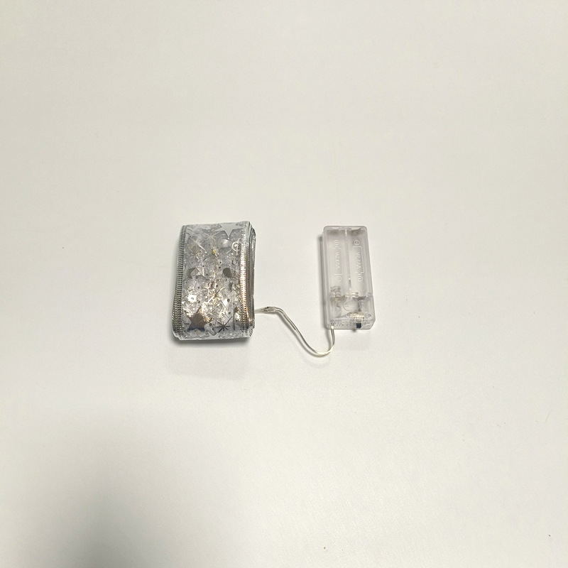 #D11圣诞发光彩带-5米50灯2AA常亮带闪银色彩带暖白灯