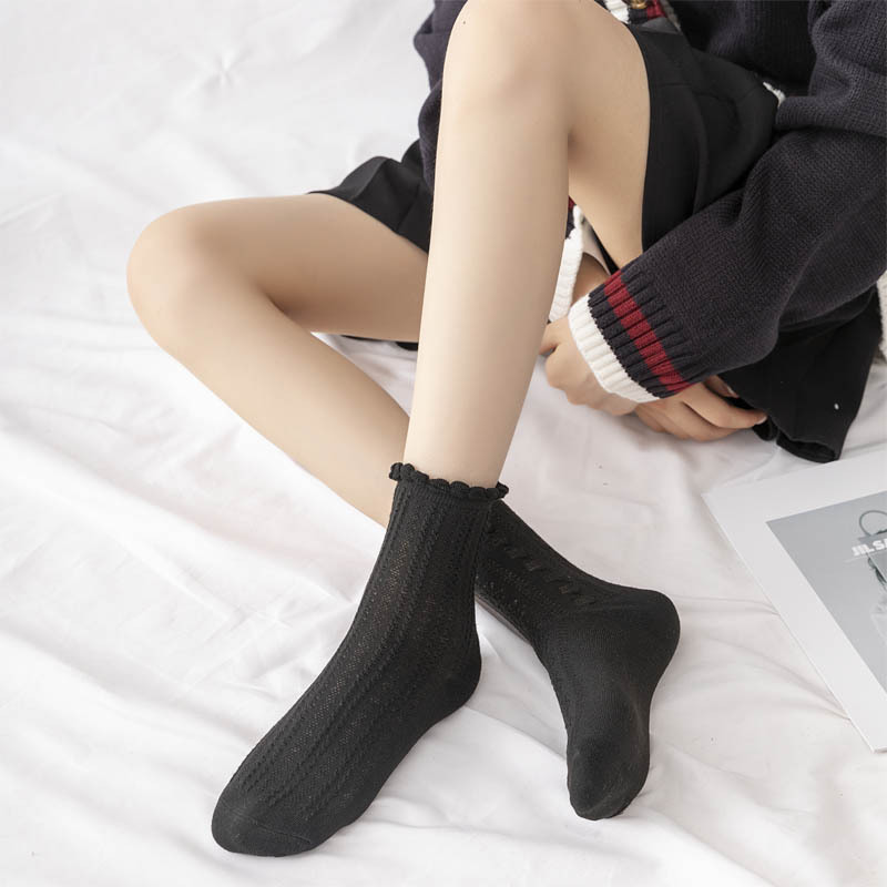 Spring and summer black socks jk women's mid-tube socks ins tide cute Japanese lolita uniform lace women's socks