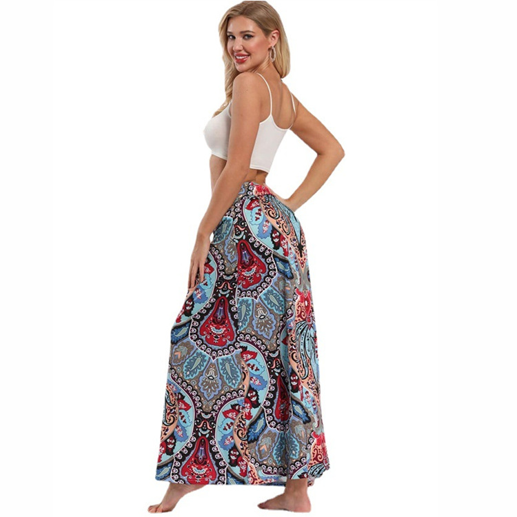 Jupe longue bohème évasée taille haute à imprimé léopard pour femme, collection été 2022_voghion.com