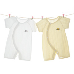Baby Romper Summer Baby Boneless Clothes Short Sleeve Summer Thin Sleepwear Newborn Diagonal Open Hairy Crawling Suit 