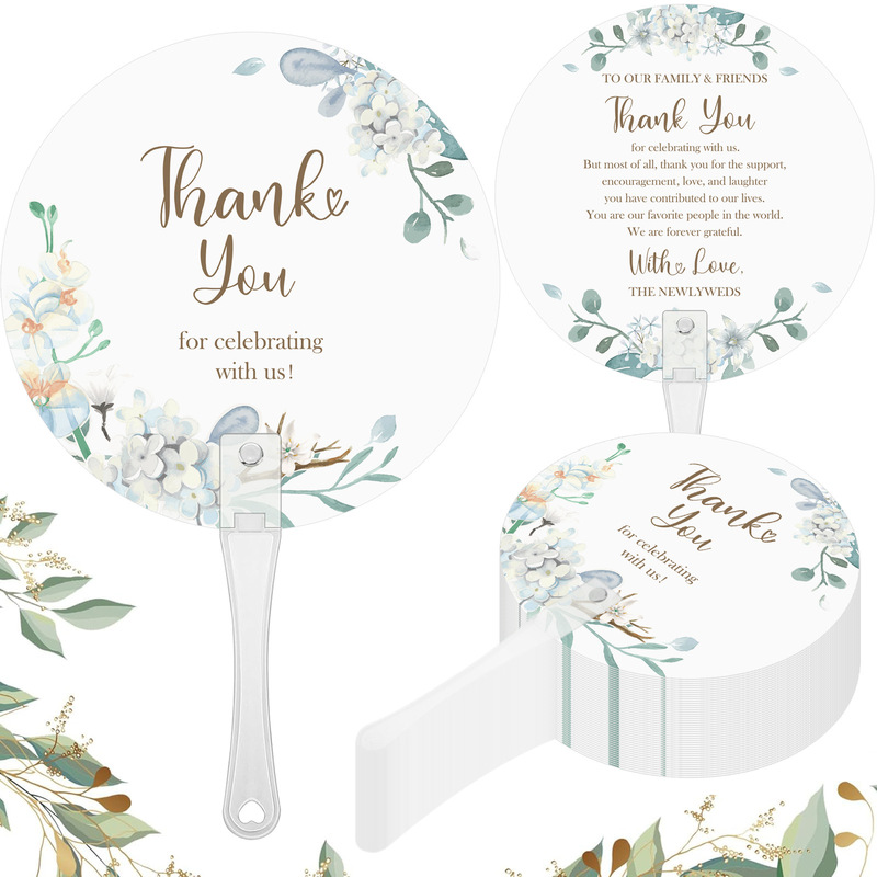 20-Pack Thank You Green Leaf Double-Sided Printed Plastic Wedding Guest Fans Wedding Photo Props