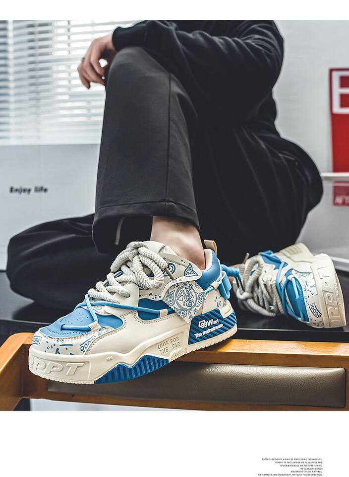 Giày sneaker nam đế dày tăng chiều cao, thân thấp dây buộc, phối màu trơn — 6678 Trắng Xanh Lục, 6678 màu Milan, 6678 trắng đen chi tiết 6