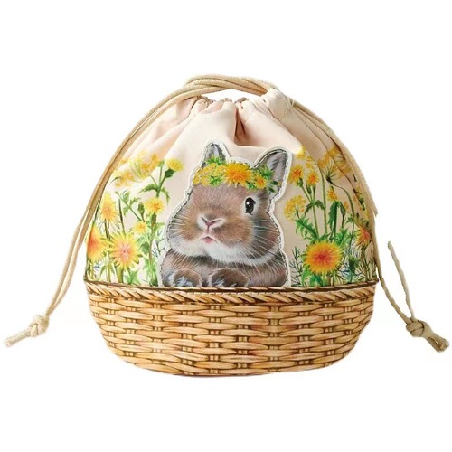 Cross-border Year of the Rabbit Mascot Japanese Cute Standing Little Rabbit Flower Basket Storage Bag Cosmetic Bag Drawstring Pocket
