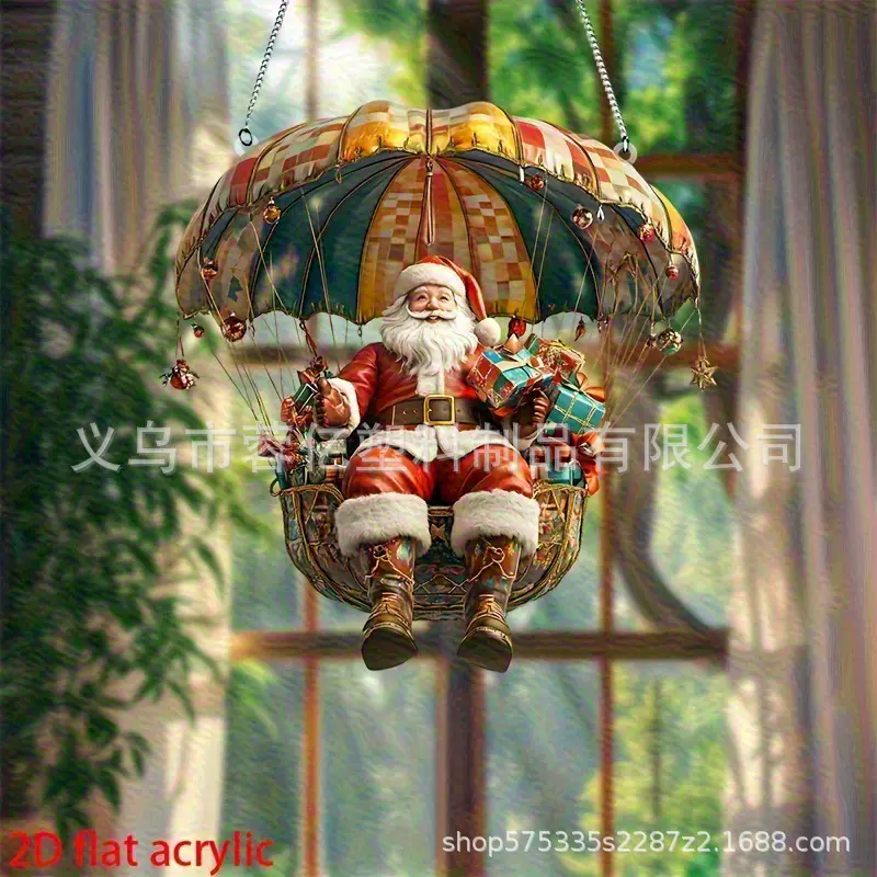 跨境圣诞新款热气球圣诞老人雪人亚克力装饰家居庭院悬挂窗饰挂牌