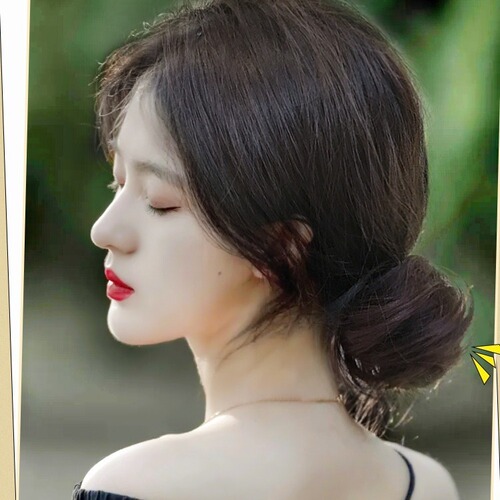 Low round head wig, hair band, bud head, real hair, small hair volume in summer, messy fluffy hair, styling hair