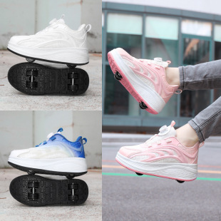 Children's walking shoes four-wheel skating shoes retractable double-row skating shoes boys and girls students sneaker with wheels