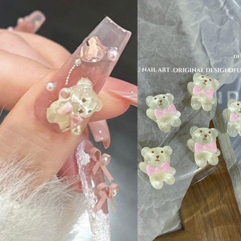 Trendy Cream Ballet Bear Nail Art Accessories Popular Bowknot Sweetheart Bear Coffee Color Ins Nail Decoration Rhinestones
