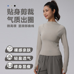 女性用の小さなハイネックヨガウェア、長袖でタイトフィットの春と秋のフィットネスウェア、ランニングベースレイヤートップ、スポーツ長袖Tシャツ