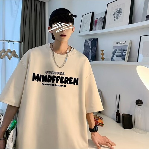 Men's Youth Trendy Letter Summer 5-Button Sleeve Casual T-Shirt Cool Instagram Fashion Brand Round Neck