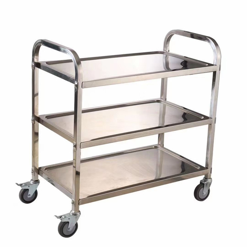 Carrito de Comedor de Acero Inoxidable de Tres Niveles para Uso Comercial en Hoteles, Carrito de Servicio Móvil, Estante para Entrega de Alimentos, Estante para Almacenamiento de Bebidas, Carrito Reforzado.