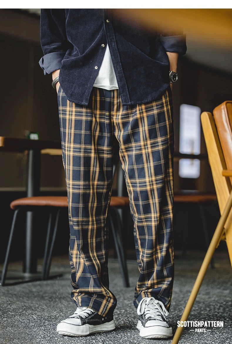 Брюки в клетку мужские ретро-ленивый шотландский черно-белый клетчатый широкий брюки с подвеской прямые брюки для мужчин и женщин