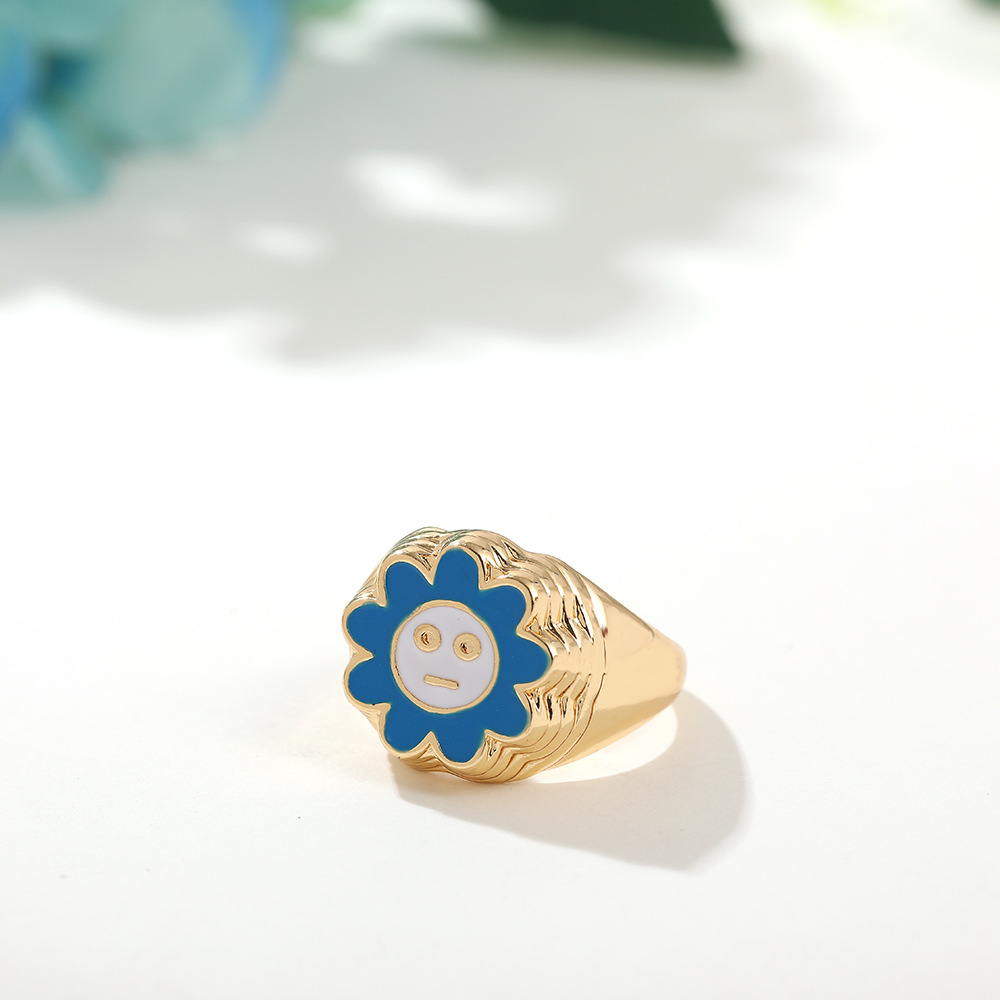 Fashion New European And American Niche Design Crystal Drop Oil Sun Flower Ring Simple Ring display picture 8