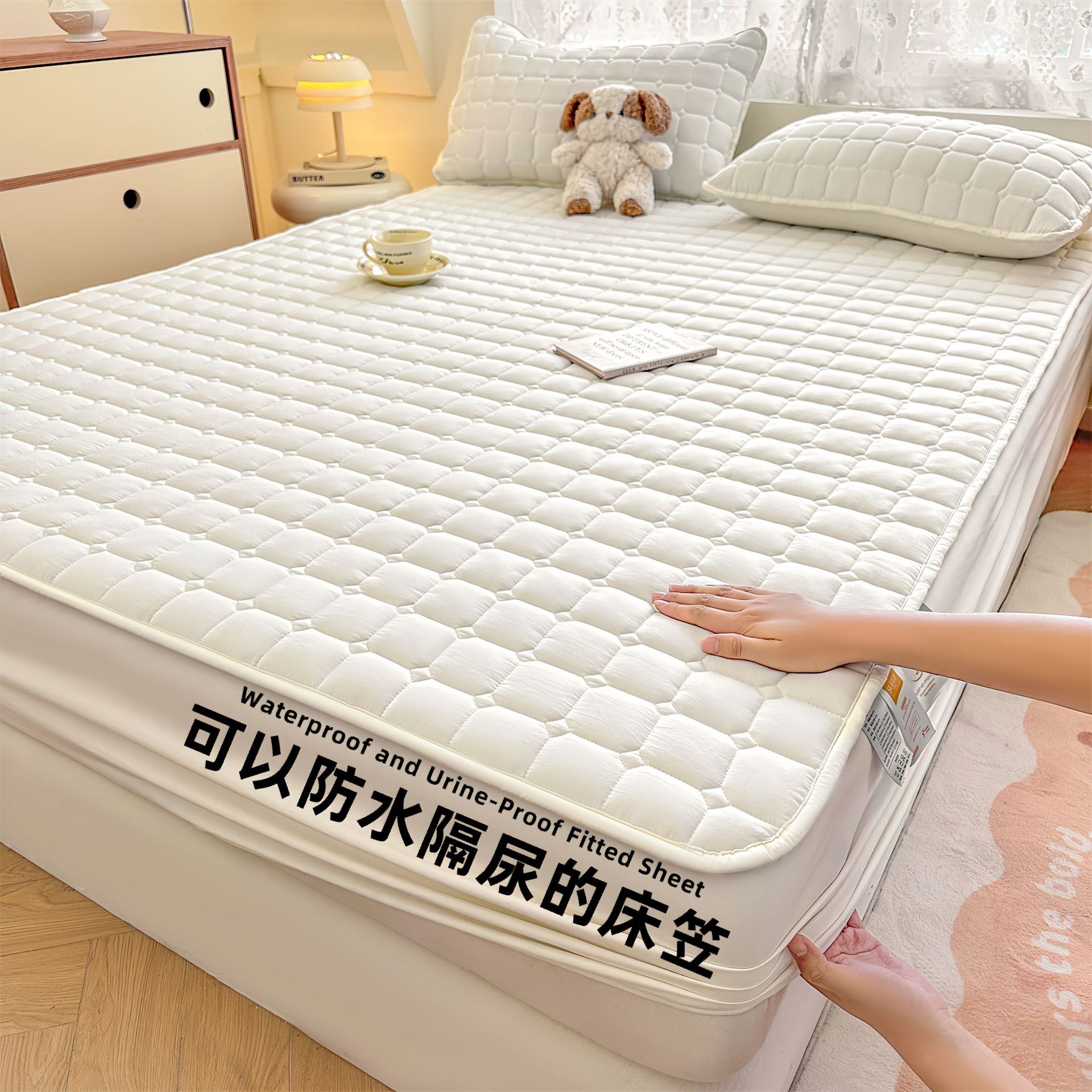 Madre e infante clase A cama antibacteriana Kasa verdadera algodón impermeable cubierta de cama diafragma cubierta de colchón cubierta de cama de algodón intercalada cubierta de cama de una sola pieza