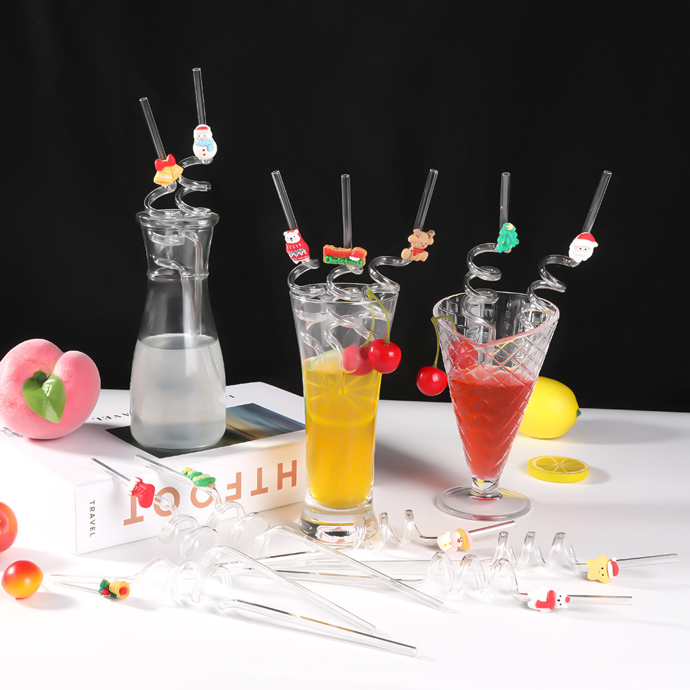 Comercio exterior dibujos animados patrón de Navidad pajita de plástico fiesta navideña creativa copa de vino pajita ambiente navideño suministros de decoración