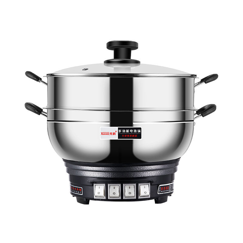 Extra Thick Multifunctional Electric Hot Pot Stainless Steel Electric Wok Anti-Dry Burning Electric Hot Pot Student Cooking Pot Steamer Household