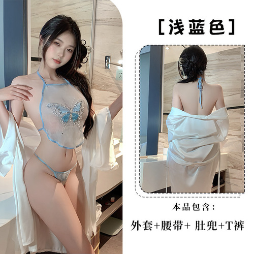 FAN LEI Erotic Lingerie Sexy Women's Bodysuit Pure Desire Temptation Home Sleepwear Uniform Bath Robe Set qqnyD034