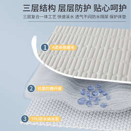W1TR大豆防水隔尿床笠单件夹棉加厚床垫床罩防尘床单三件套2023年