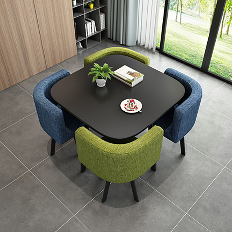 Dark blue green 80cm square table + 4 cloth chairs