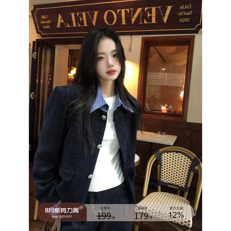 小仙倪子韩系温柔小香风女秋季新款单排扣假两件外套显瘦气质上衣|undefined