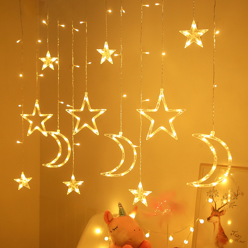 Cross-border Christmas decorative lights stars and moon curtain lights LED string lights stars moon lights pendant lights festival string lights