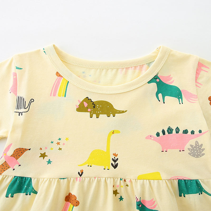 Vestido de punto de niña de estilo europeo y americano, vestido de niña bordado con estampado de dibujos animados de verano, procesamiento OEM personalizado