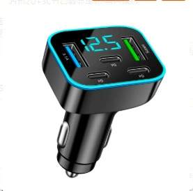 Mobil şarj cihazları — support super fast charging 6/8 - square-2u3c-five-port-digital-display-car-charger-black-bare-metal
