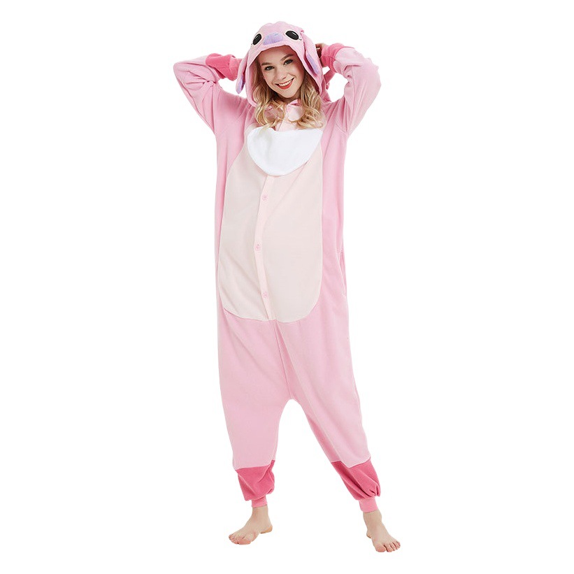 Pijamas de una pieza de animales de dibujos animados de vellón polar de Halloween Pudín en polvo azul Stitch pareja ropa de casa ropa de actuación