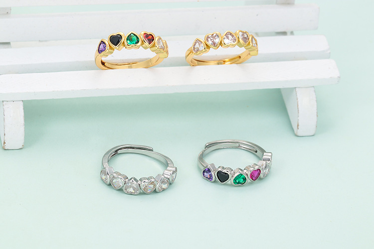 Rings Classification Adjustable Ring Size Fashion Heart Shape Copper Rings Plating Inlay Zircon Copper Rings