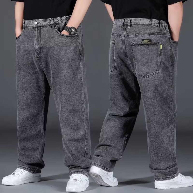 Plus Size Men's Jeans Autumn Loose Straight Fit Wide Leg Elastic Waist Pants