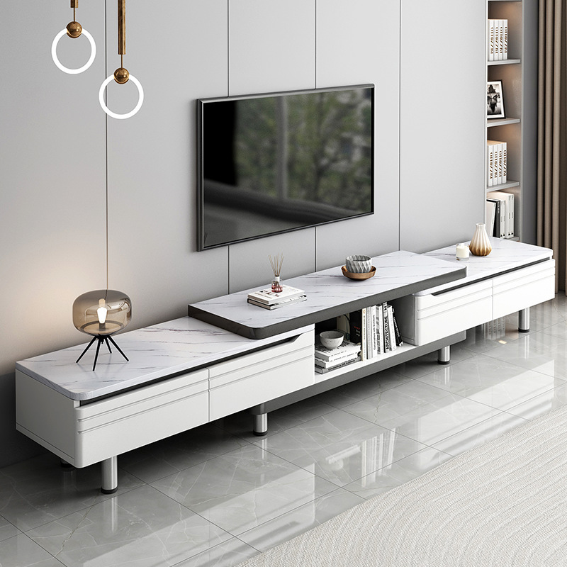 New Living Room Tv Cabinet Home Long Imitation Slate Floor-Standing Tv Cabinet Set Retractable and Stretchable Modern Simple