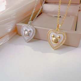 跨境热卖时尚个性爱心X小熊设计造型吊坠项链锁骨链礼物送人百搭