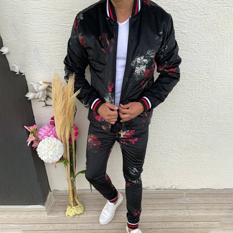 2023 Otoño e Invierno transfronterizo nuevo traje de chaqueta con cremallera para hombre Amazon pantalones de manga larga collar de dos piezas conjunto