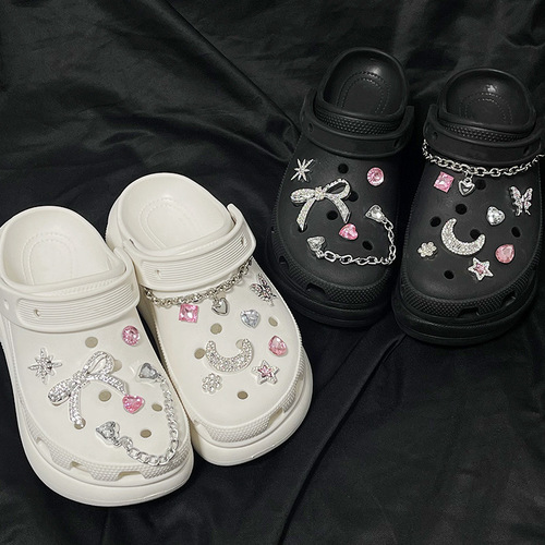 Cross-border Crocs Shoe Accessories Shoe Flower Moon Girl Heart Sparkling Diamond DIY Shoe Decoration Bow Detachable Chain Shoe Buckle