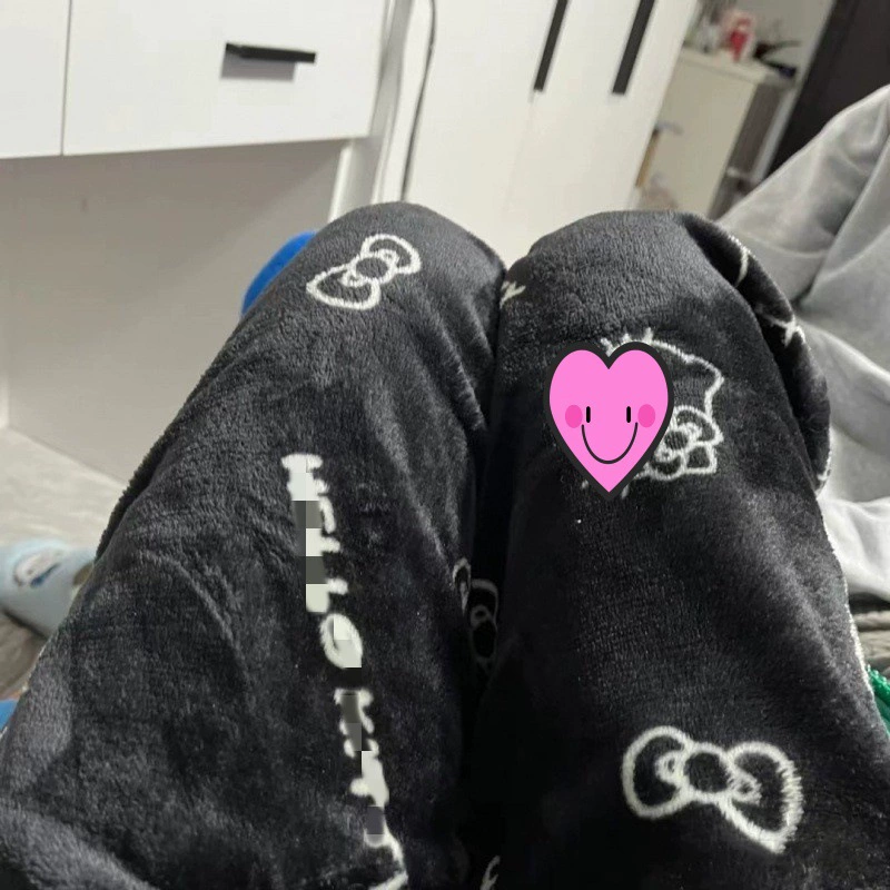 Hello Kitty, фланелевая мультяшная демисезонная теплая брюки