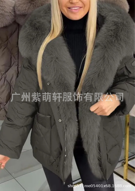 2025亚马逊秋冬新款跨境欧美时尚外贸女装气质优雅连帽中长款棉服|undefined