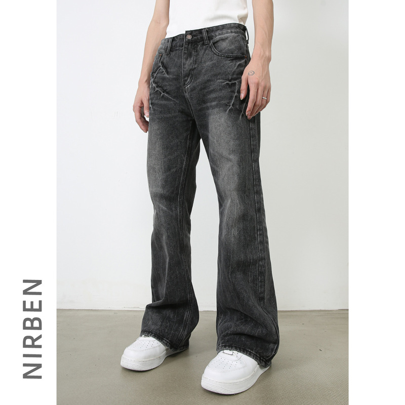 Nirben Denim | American vibe Lightning Crack Black Grey Jeans Men's cleanfit Micro-Raheen Thin Pants