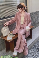 2025春秋季新款韩版气质通勤扎染设计感西装外套阔腿裤时尚套装女