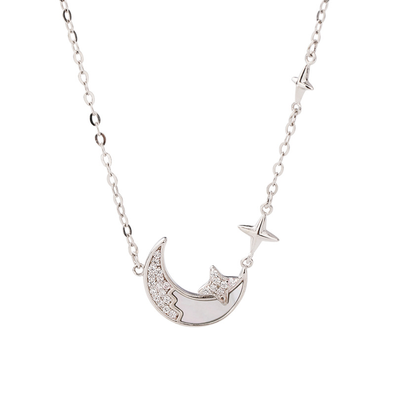 Blanco fritillary diamante estrella Luna Collar para mujer 925 plata esterlina nicho avanzado diseño sentido 2024 nuevo todo partido clavícula cadena