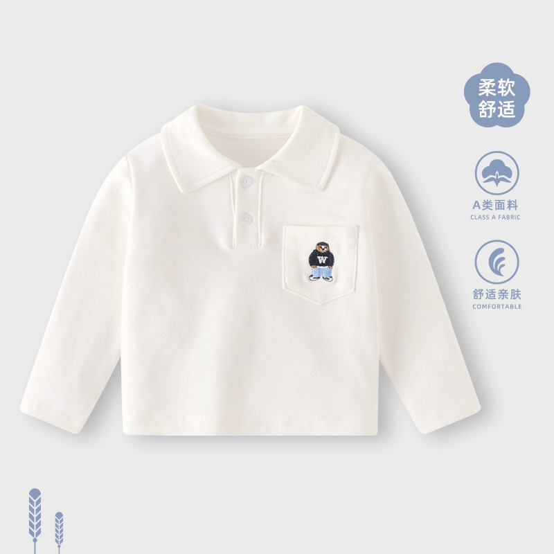 Boys' Polo Shirt Spring Clothing Baby Base Layer Long-Sleeved Casual T-Shirt Baby Boy White Shirt Kidsren's Top