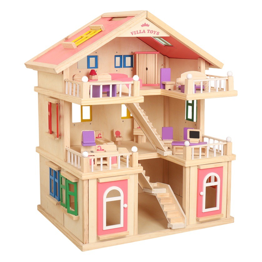 Casa de campo española para niños Princesa Príncipe Villa casa de muñecas niña Casa de juego de madera maciza juguete de regalo de cumpleaños