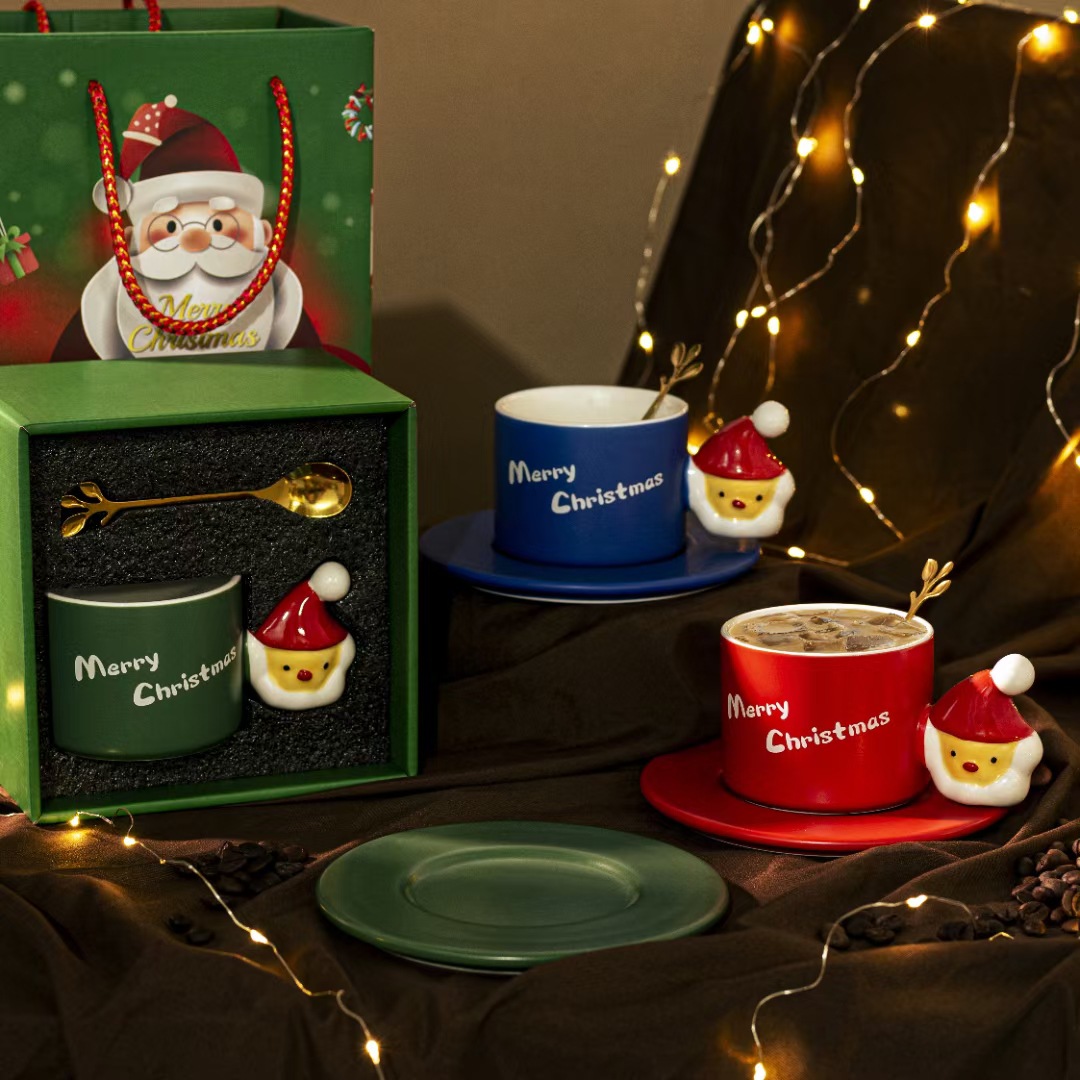 Navidad viejo hombre caja de regalo taza y platillo combinación Taza de cerámica de alto aspecto taza de agua té de la tarde taza de café regalo