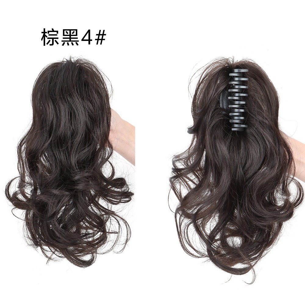 Cataratas de color europeo y americano medio rollo cola de caballo esponjoso tamaño natural clip de cabello alto cráneo clip de tiburón peluca cola de caballo